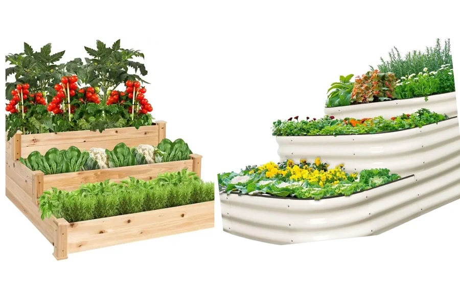 wooden and galvanized 3-tiered raised bed garden kit