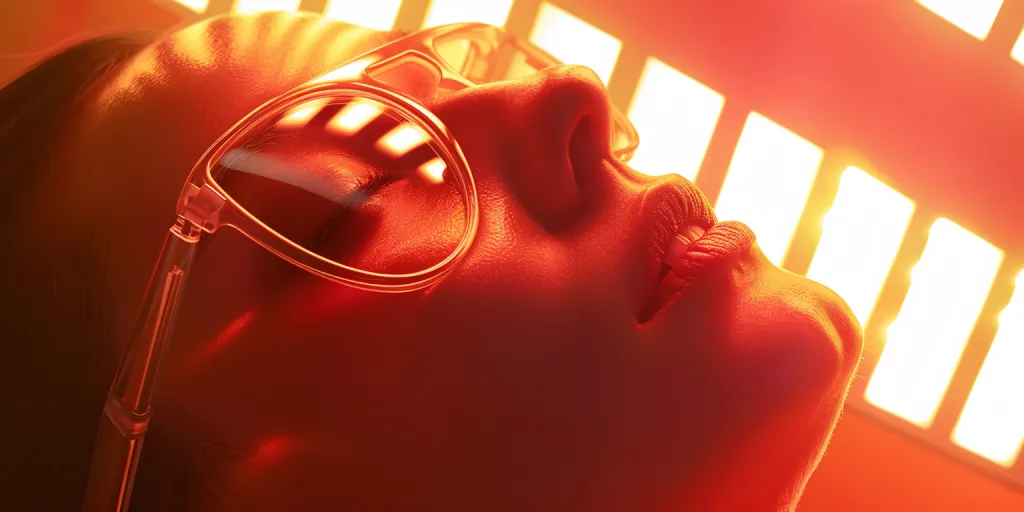 Closeup of red light therapy on the face