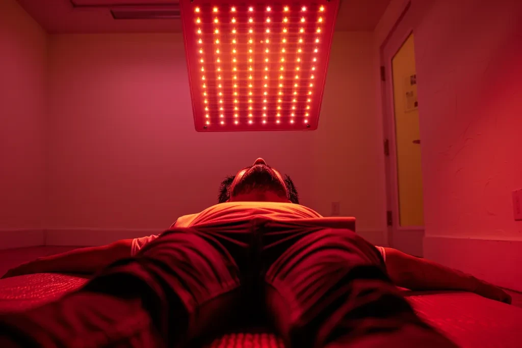 receiving LED light therapy