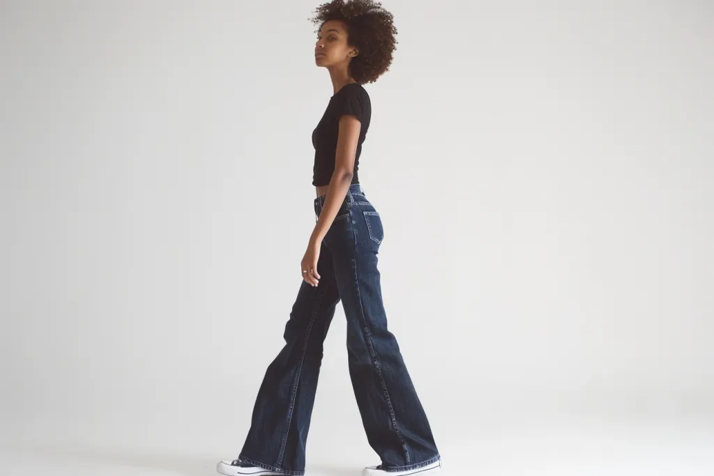 A model wearing flare jeans
