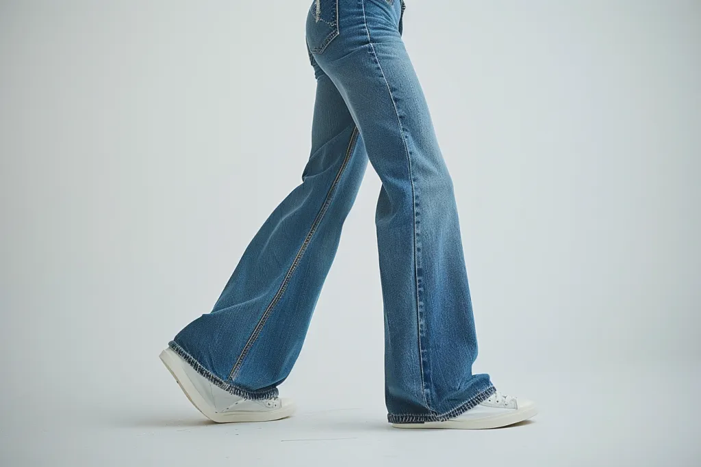 A model wearing flare jeans with a back pocket