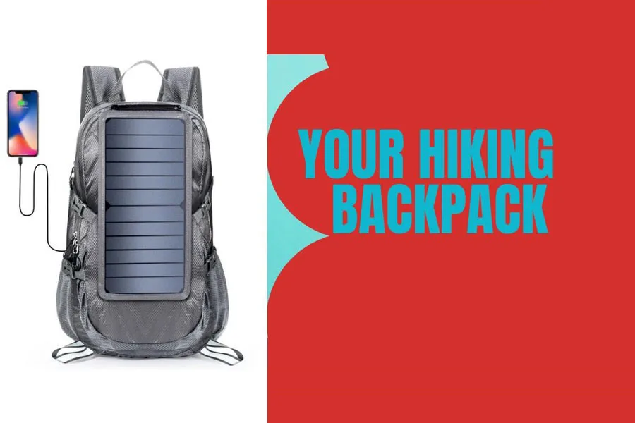 30L hiking solar backpack with a flexible solar panel 