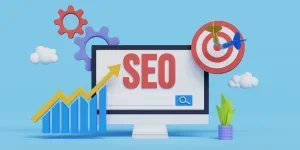 3D SEO optimization for marketing social media website concept
