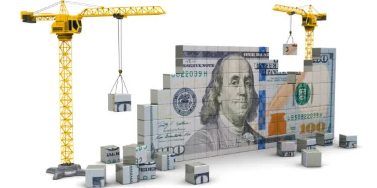 3d illustration of crane with hundred dollars