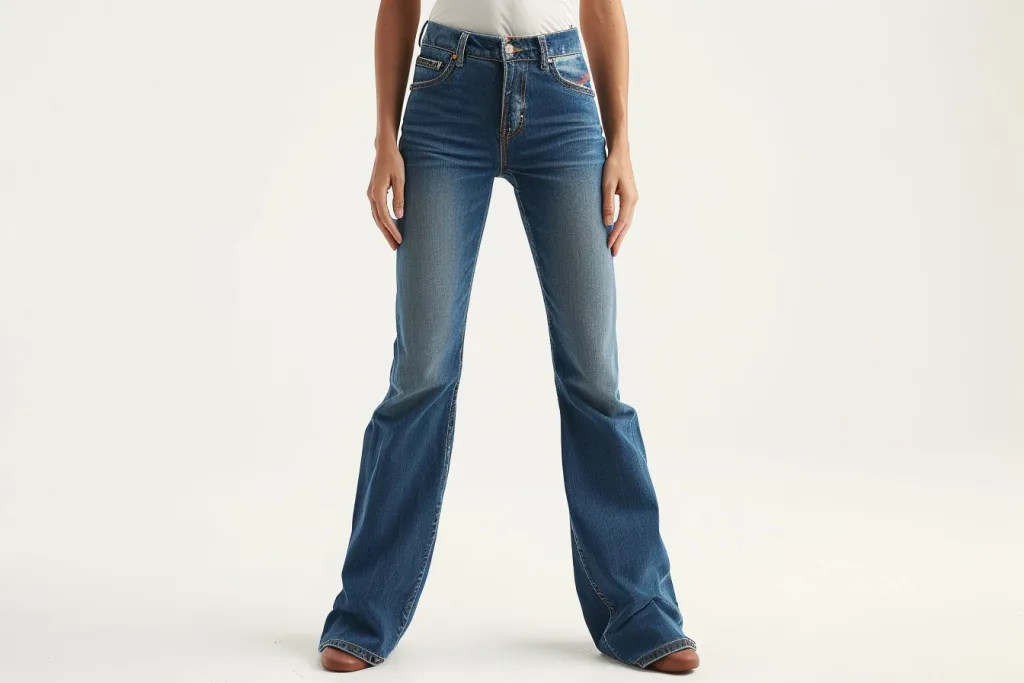 A woman wearing blue jeans and a white top standing
