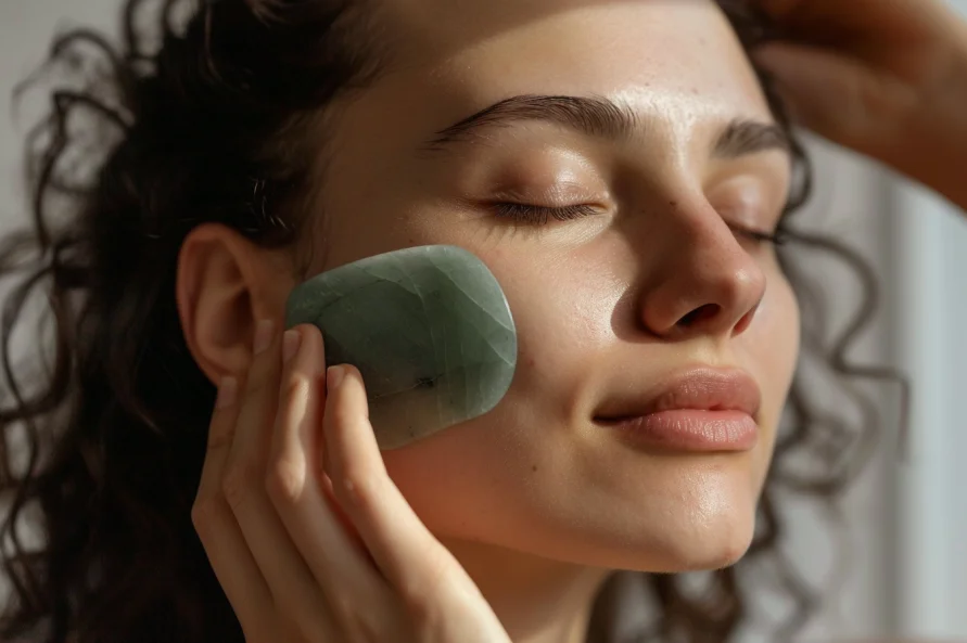 a girl is enjoying gua sha