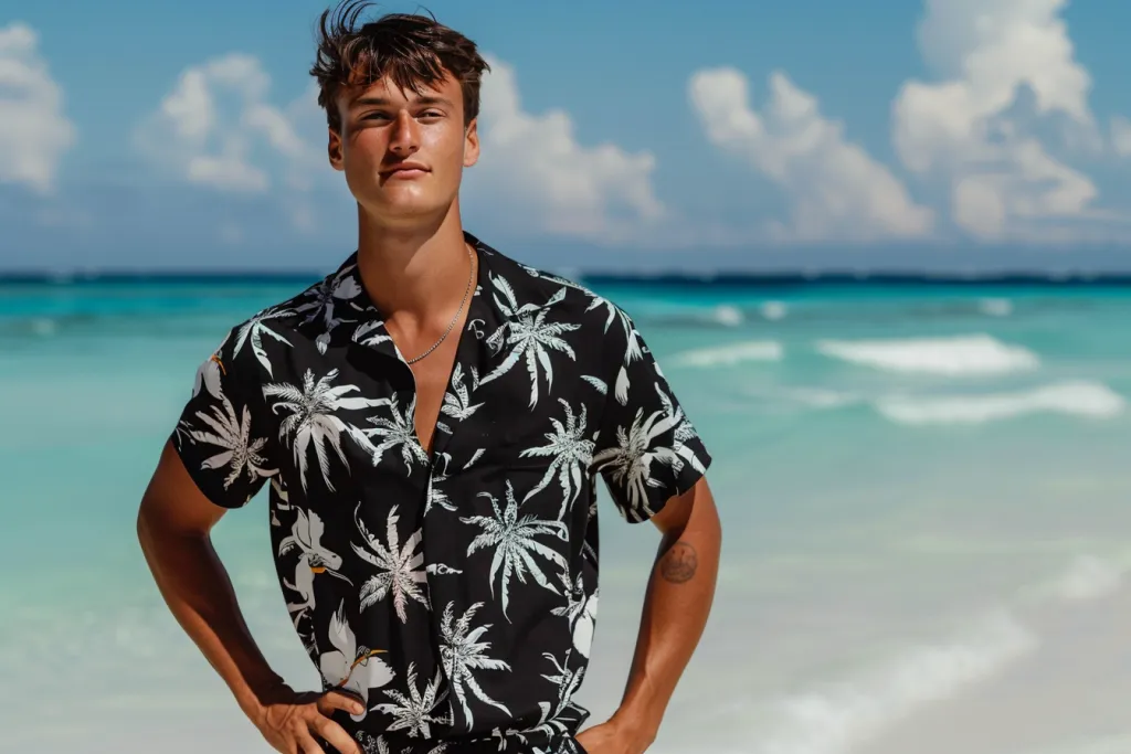 Tropical floral print short sleeved shirt for men