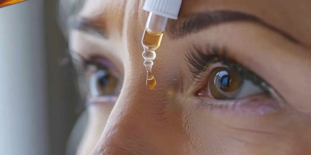 Closeup of woman applying serum to her face