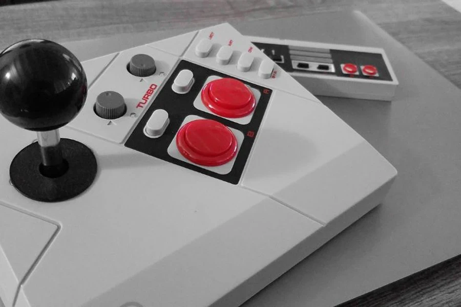 A Nintendo game controller on a table