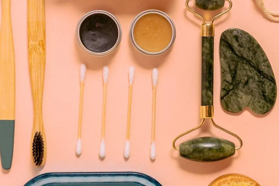 A beauty product set on a pink background