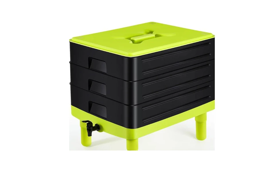 A black 3 tray worm composter bin
