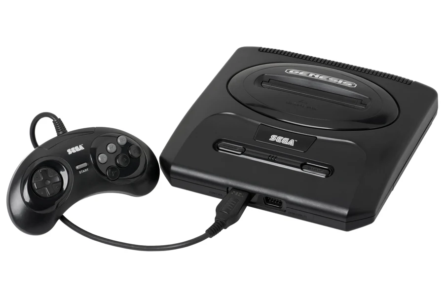 A black Sega video game console