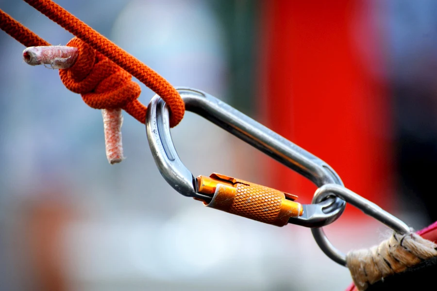 A carabiner secured to a rope