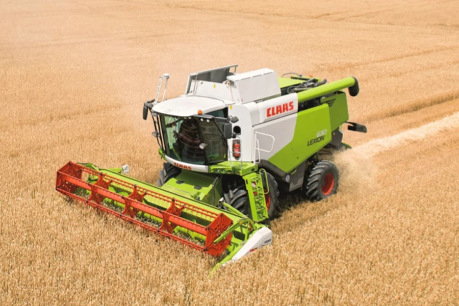 A combine harvester at work in a grain field