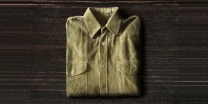 A folded Green Corduroy shirt