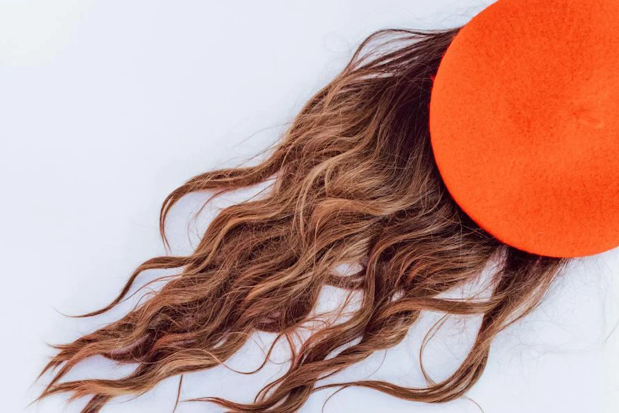 A long, wavy wig on a white background
