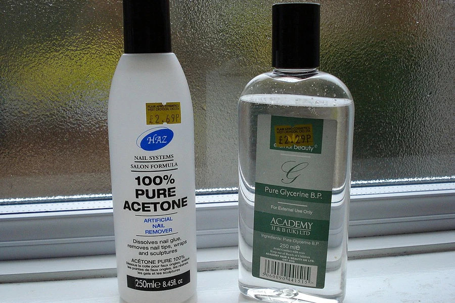 A pure-acetone remover next to a non-acetone one