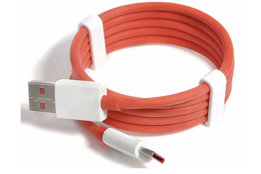 A red USB to type C data cable