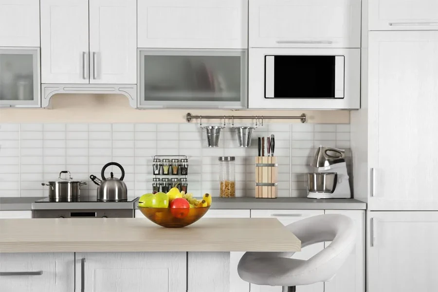 A small kitchen island in a home