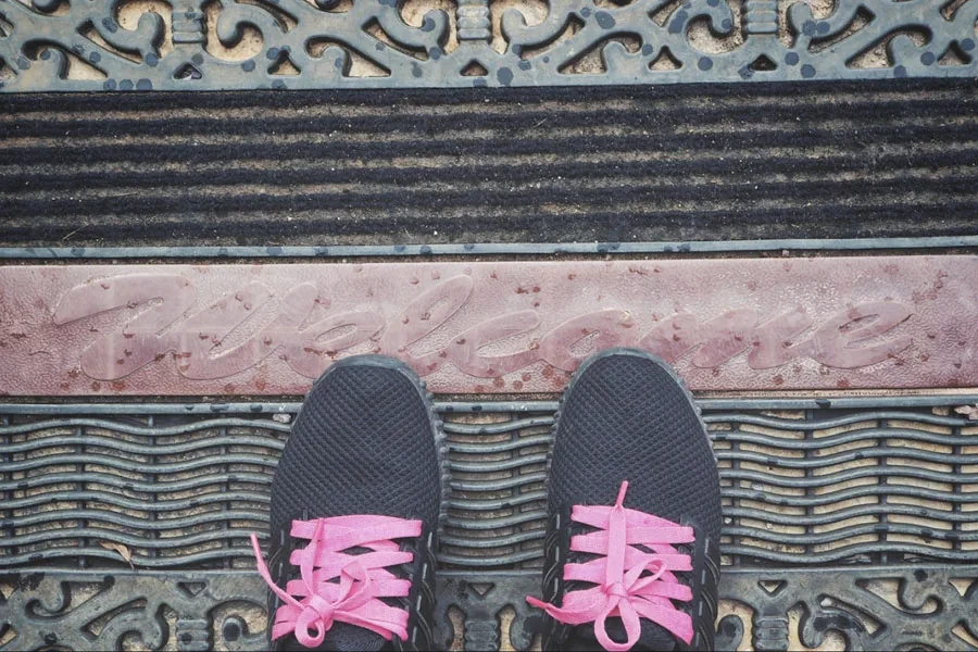 A uniquely designed doormat with various colors