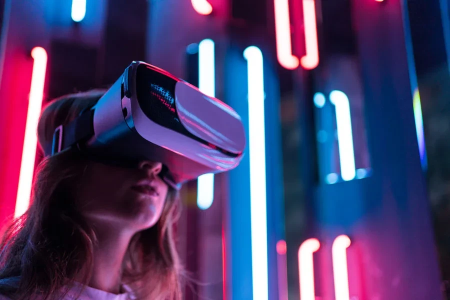 A woman looking around in virtual reality