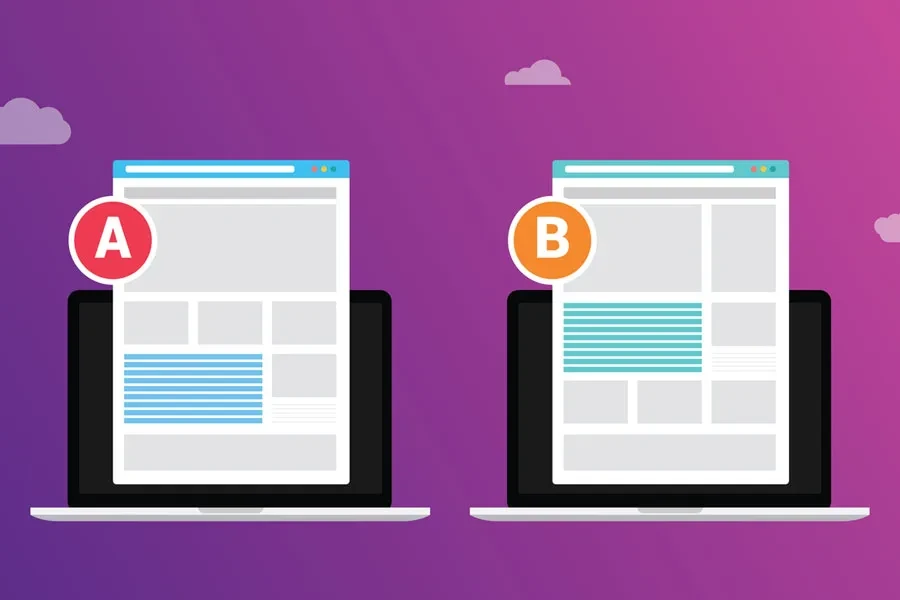AB testing concept of two website designs