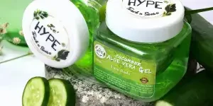 Aloe vera gel packaged in a green bottle