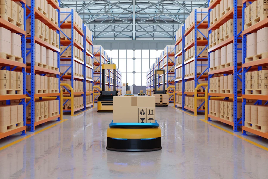 An army of robots efficiently sorting hundreds of parcels
