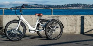 Una bicicleta eléctrica de tres ruedas.