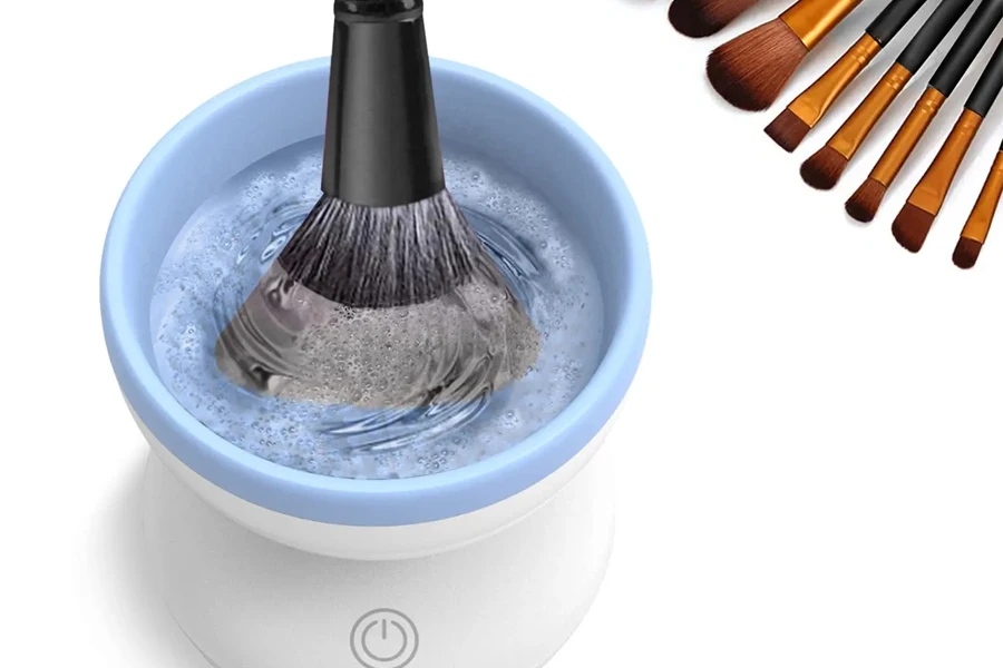 An electric brush cleaner in action