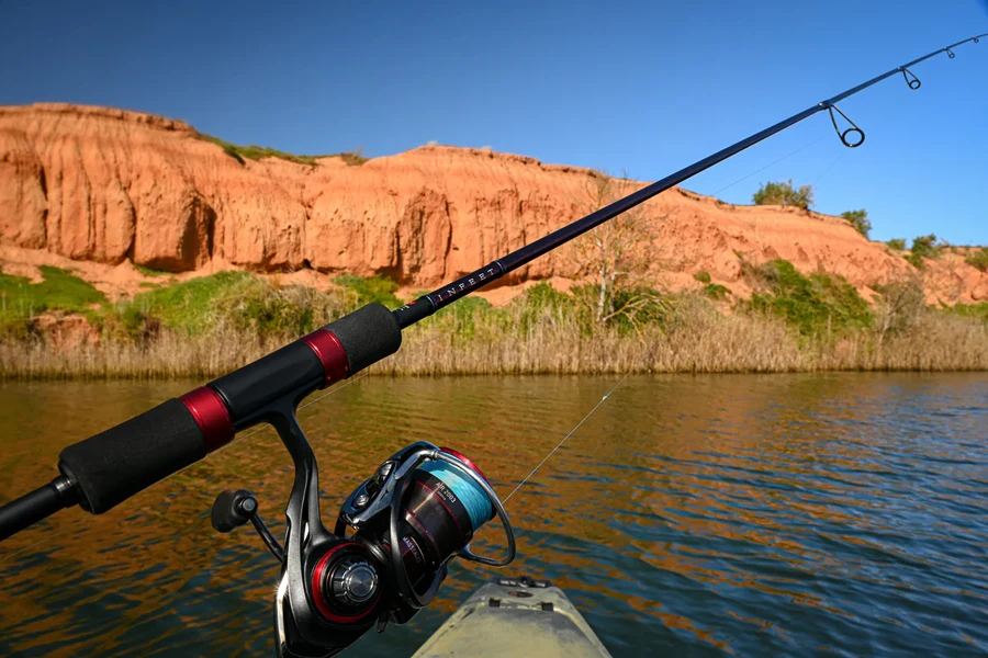 An ultralight fishing rod in action