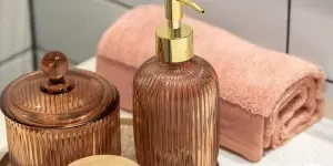 Bathroom counter with glass soap pump