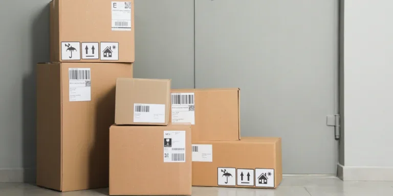 Cardboard boxes on floor near entrance