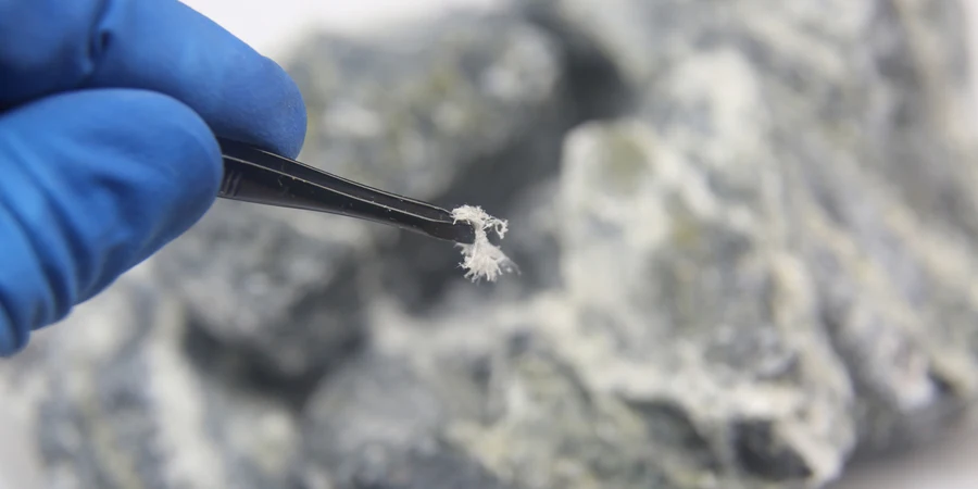 Chrysotile asbestos fiber close up
