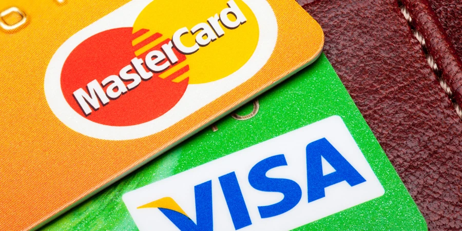 Close-up of Visa and Mastercard credit cards