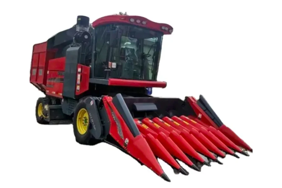 Combine harvester with 8-row corn harvester