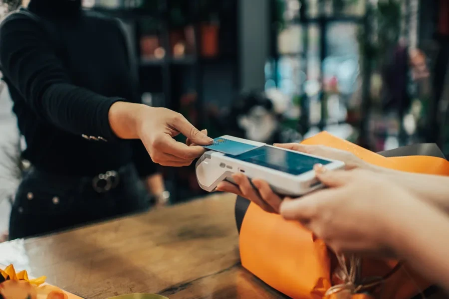 Customer making a contactless payment