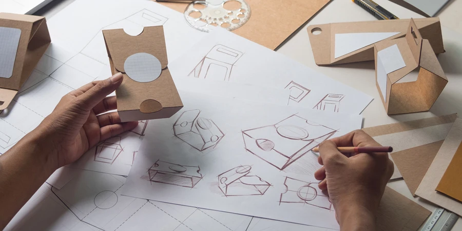 Designer sketching drawing design Brown craft cardboard