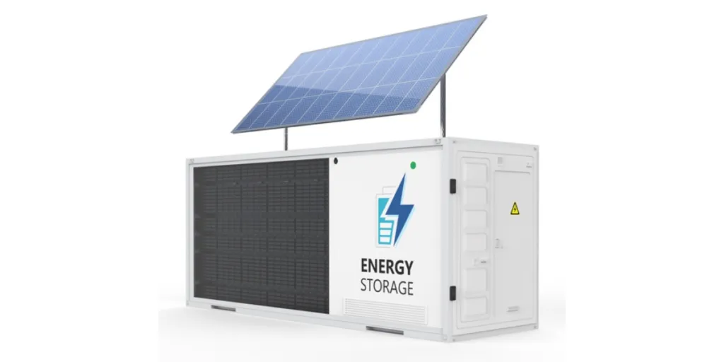 Sistema di accumulo dell'energia o unità contenitore batterie con pannelli solari