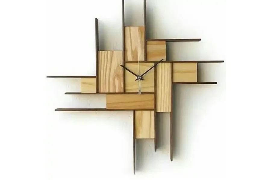 Geometric wood and metal wall clock design