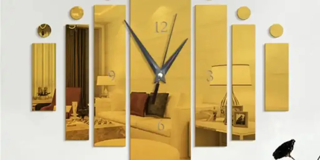 Gold, 3D wall clock in seven panels