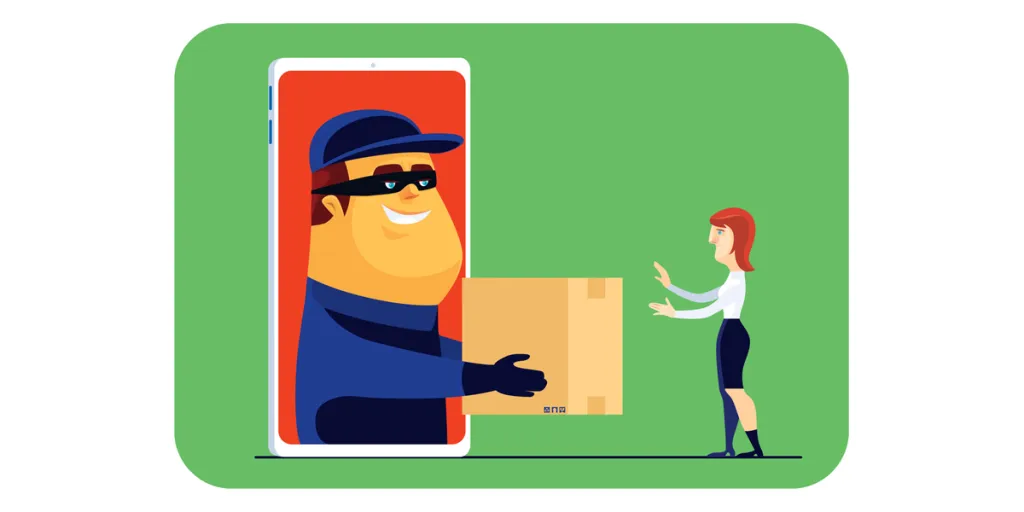 Illustration of a fraudster returning a package through a smartphone
