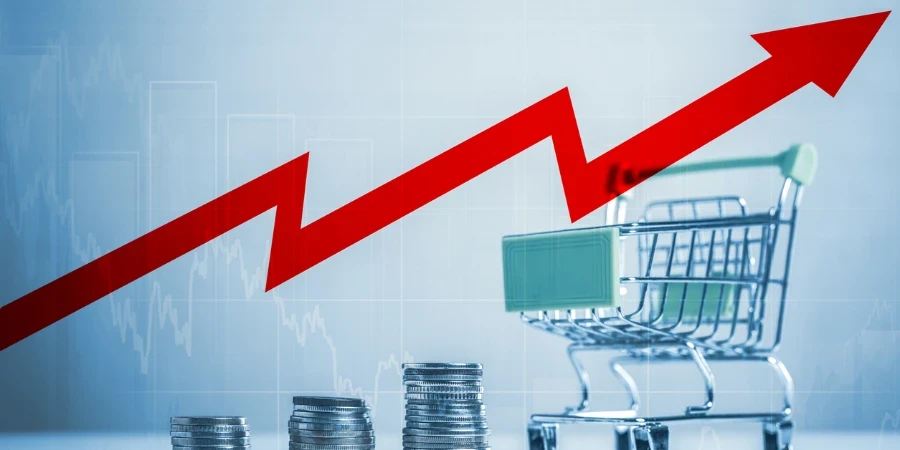 Aumento delle vendite di prodotti, crescita del paniere, concetto di indice dei prezzi di mercato o al consumo