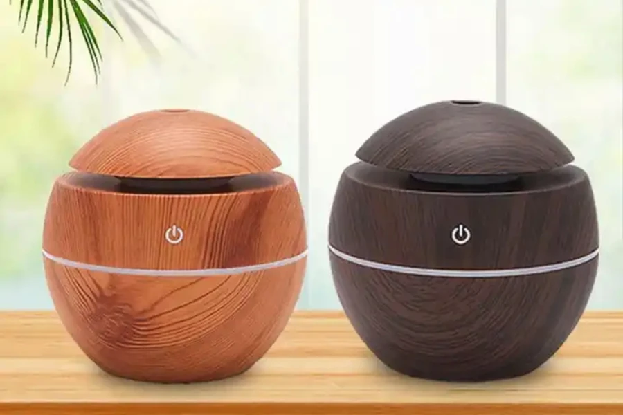 Light and dark wood grain round style ultrasonic aromatherapy diffusers