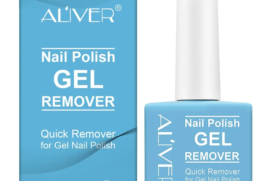 Liquid nail polish remover with blue packaging