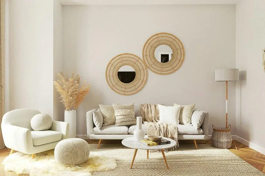 Wohnzimmer mit natürlichen Texturen gestaltet