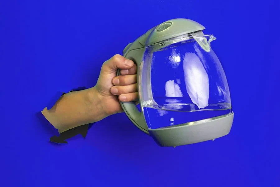 Man holding a glass electric kettle