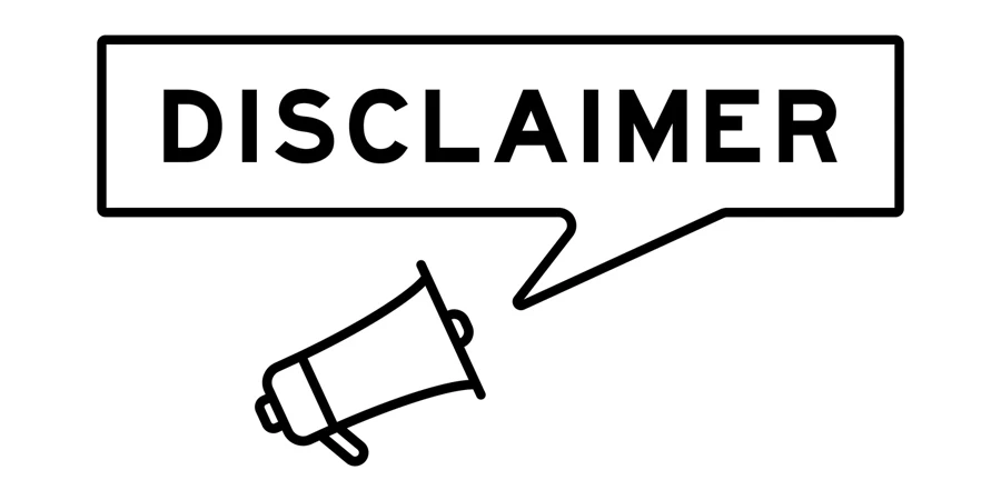 Icono de megáfono con bocadillo en palabra descargo de responsabilidad sobre fondo blanco