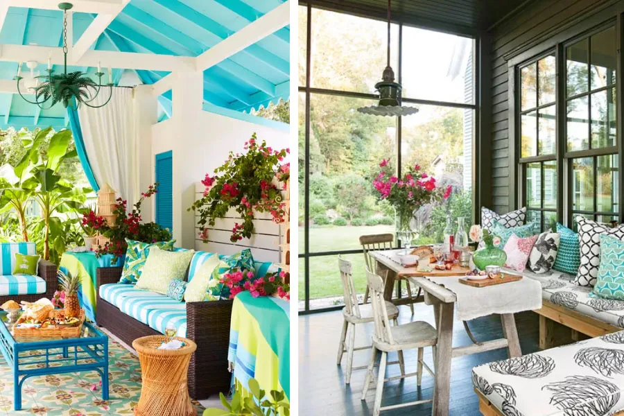 Outdoor living areas with bright, bold colors that match home decor