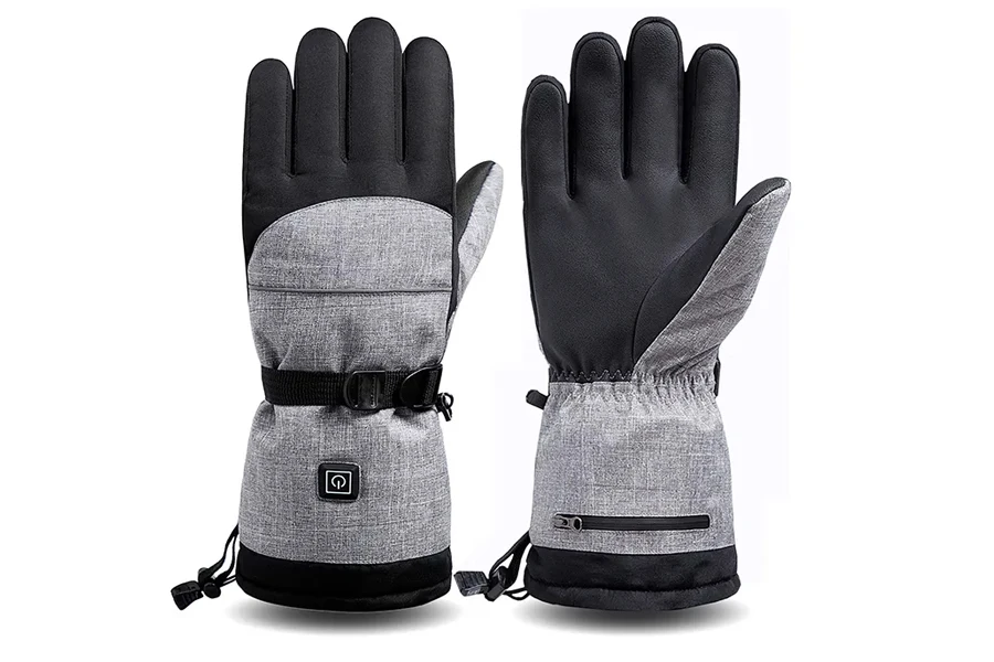 Pair of gray and black battery powered heated motorcycle gloves